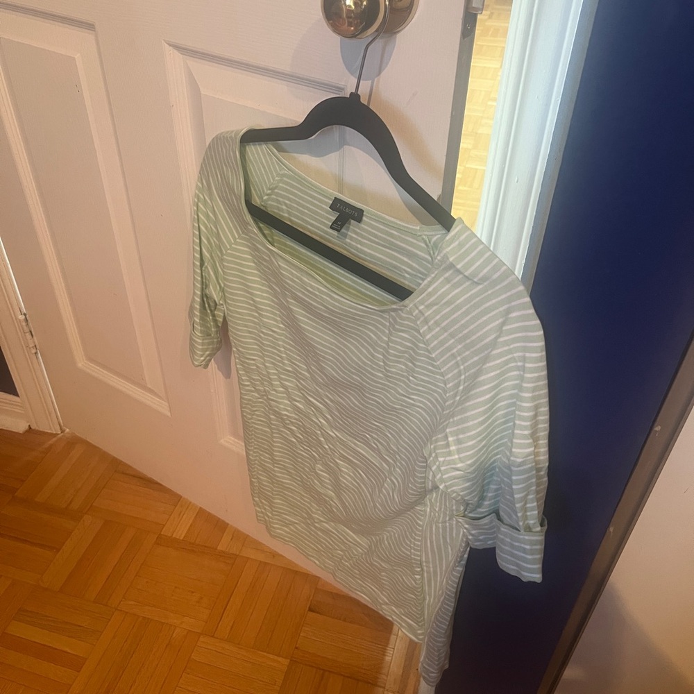 Talbots Women's Light Green Striped Blouse